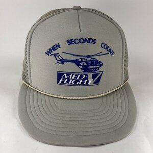 Vtg Med Flight Air Ambulance Snap Back Cap Hat Rope Foam Nissin Gray Adult Mens